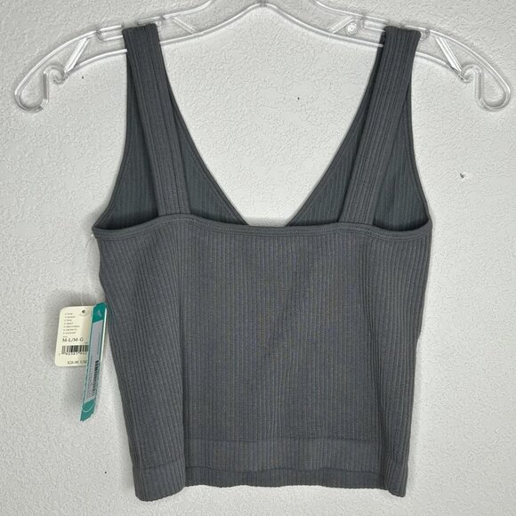 Free People Intimately Solid Rib Brami Tank Top Womens M/L Gray Stretch Cropped - Picture 2 of 11
